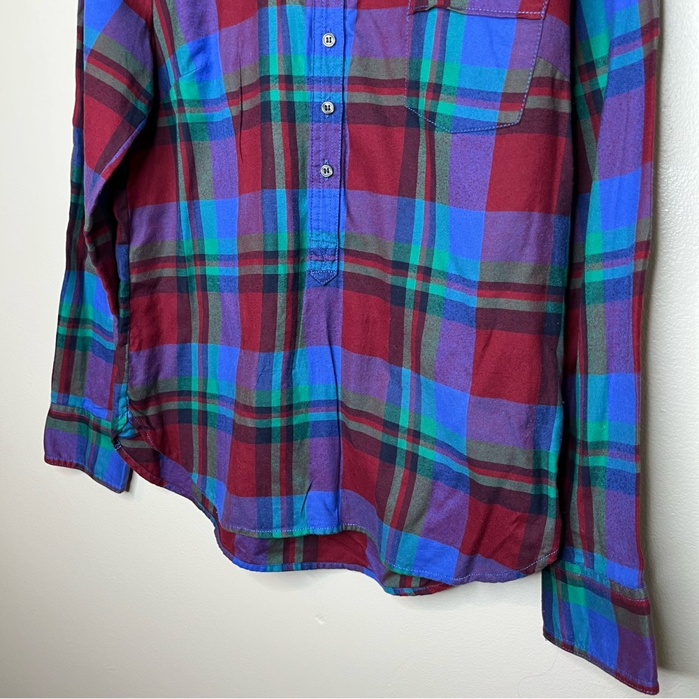J. Crew Half Button Multi Color Plaid Checkered Long Sleeve Shirt Size Small - Picture 6 of 9
